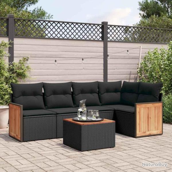Salon de jardin 6 pcs avec coussins noir r�sine tress�e