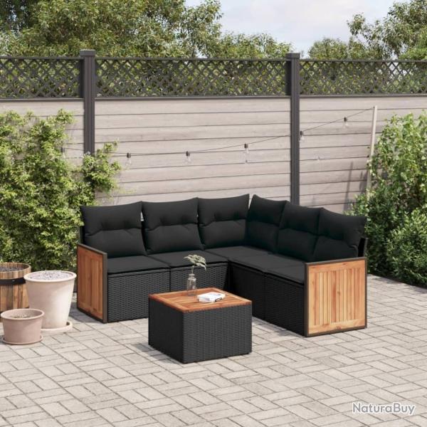 Salon de jardin 6 pcs avec coussins noir r�sine tress�e