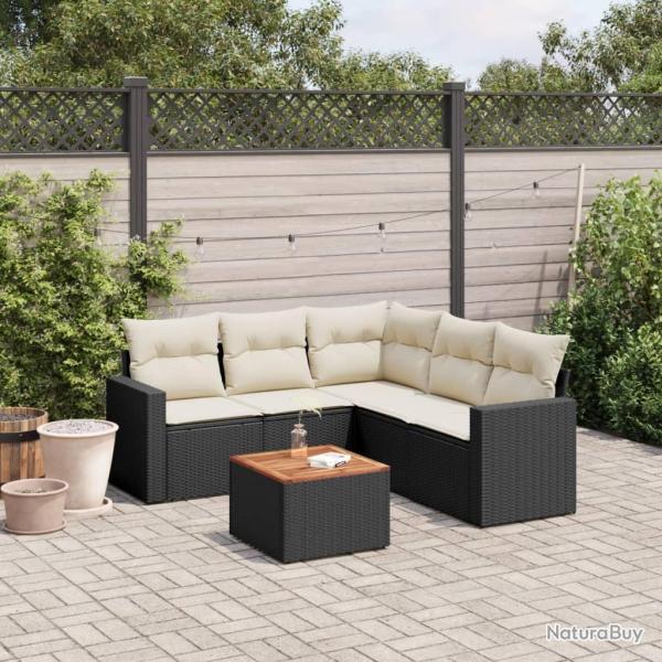 Salon de jardin 6 pcs avec coussins noir r�sine tress�e