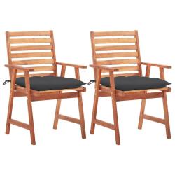 Chaises &agrave; manger d'ext&eacute;rieur lot de 2 et coussins Acacia massif
