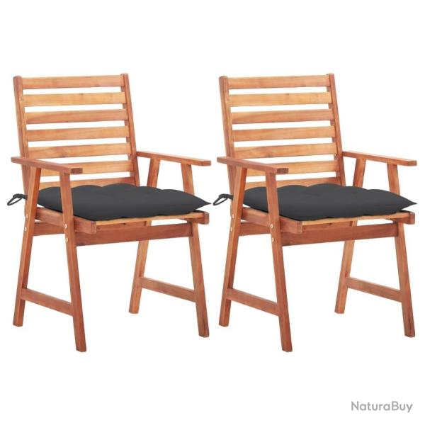 Chaises  manger d'extrieur lot de 2 et coussins Acacia massif