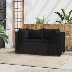 Canap&eacute;s d'angle de jardin et coussins 2pcs Noir R&eacute;sine tress&eacute;e