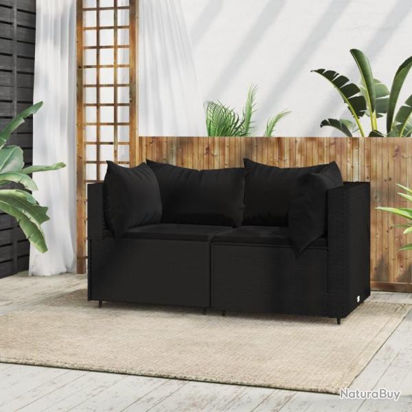Canap�s d'angle de jardin et coussins 2pcs Noir R�sine tress�e