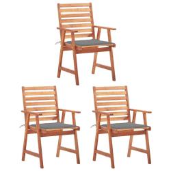 Chaises &agrave; manger d'ext&eacute;rieur lot de 3 et coussins Acacia massif