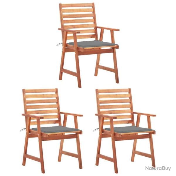 Chaises � manger d'ext�rieur lot de 3 et coussins Acacia massif