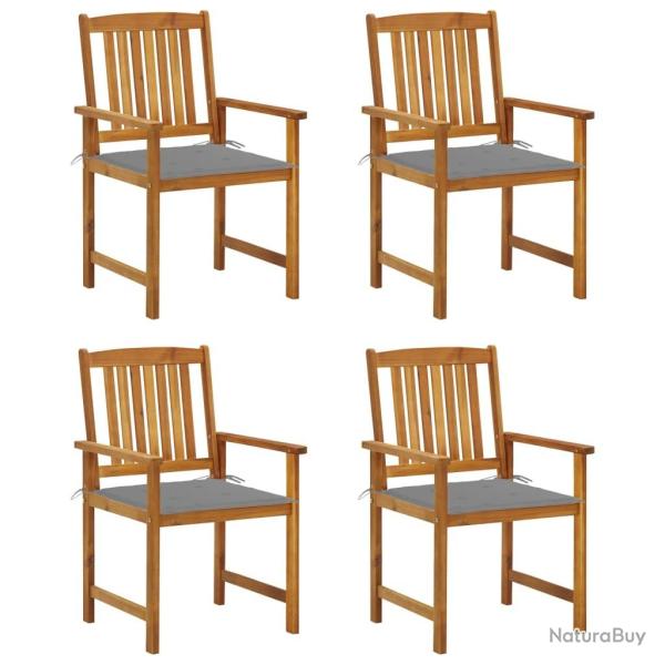 Chaises de jardin avec coussins lot de 4 Bois d'acacia massif
