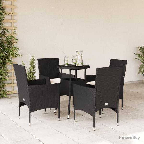 Ensemble � manger de jardin et coussins 5 pcs noir rotin verre