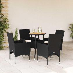 Ensemble &agrave; manger de jardin et coussins 5 pcs noir rotin acacia