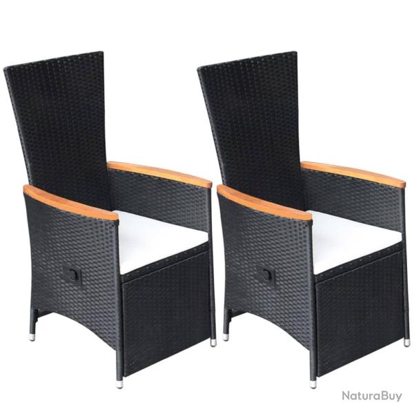 Chaise inclinable de jardin 2pc et coussins R�sine tress�e Noir