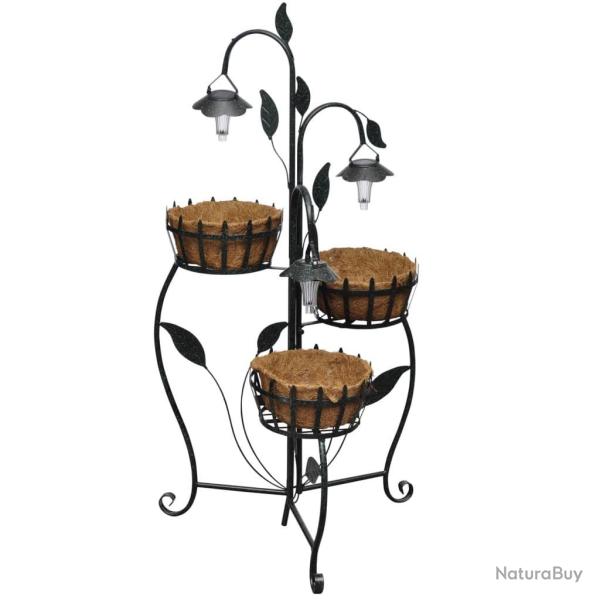 Panier � fleurs suspendu en fibre de coco avec LED solaire