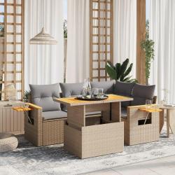 Salon de jardin avec coussins 5 pcs beige r&eacute;sine tress&eacute;e