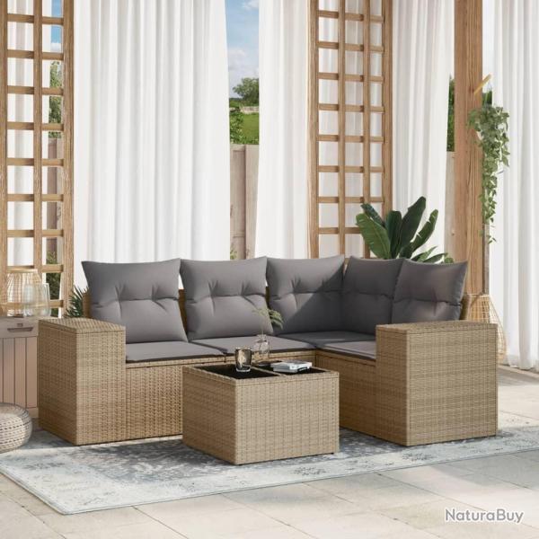 Salon de jardin avec coussins 5 pcs beige r�sine tress�e