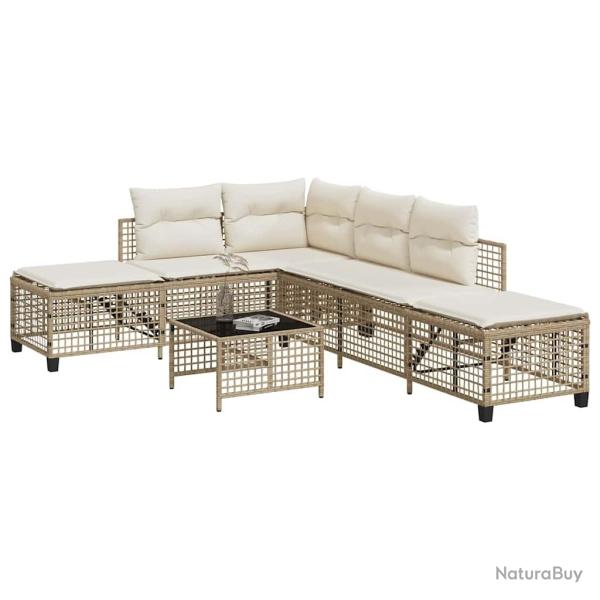 Salon de jardin d'angle avec coussins 3pcs beige r�sine tress�e
