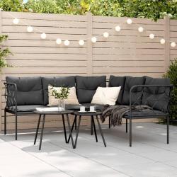 Canap&eacute; de jardin avec coussins forme de L noir acier textil&egrave;ne