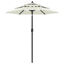 Parasol de jardin &agrave; 3 niveaux avec m&acirc;t en aluminium sable 2 m