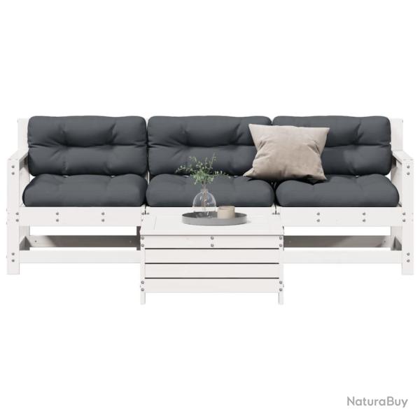 Salon de jardin 4 pcs avec coussins blanc bois de pin massif