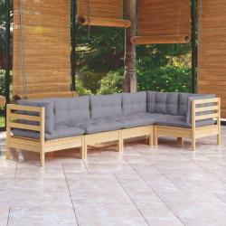 Salon de jardin 5 pcs avec coussins gris bois de pin