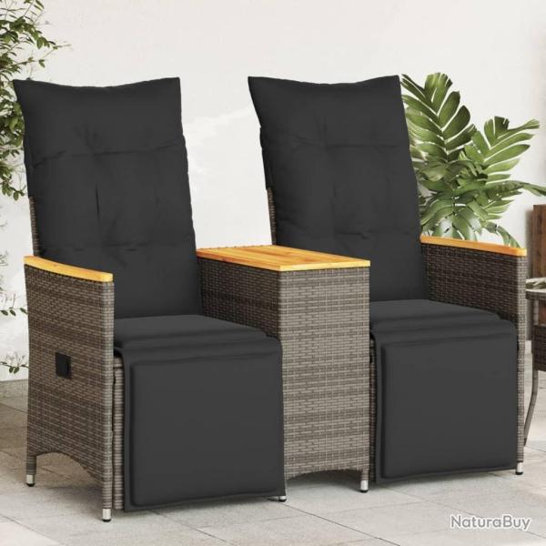 Canap� de jardin inclinable 2 places avec table gris poly rotin