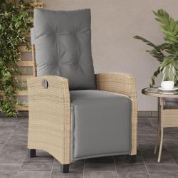 Chaise inclinable de jardin et repose-pied m&eacute;lange beige rotin
