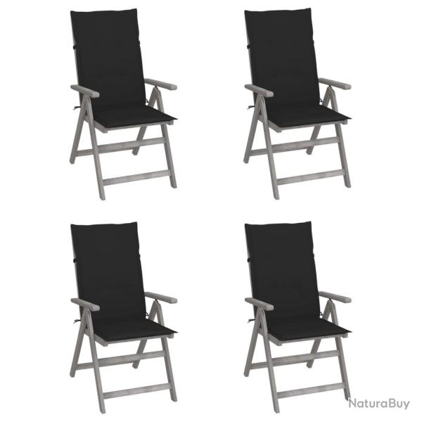 Chaises inclinables de jardin lot de 4 et coussins Bois acacia