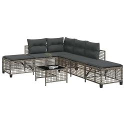 Salon de jardin d'angle avec coussins 3 pcs gris r&eacute;sine tress&eacute;e