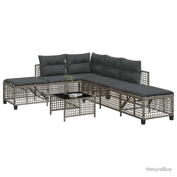 Salon de jardin d'angle avec coussins 3 pcs gris r�sine tress�e