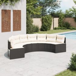 Canap&eacute; de jardin avec coussins demi-rond noir r&eacute;sine tress&eacute;e