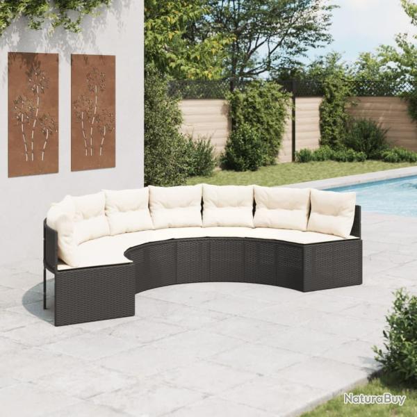 Canap� de jardin avec coussins demi-rond noir r�sine tress�e