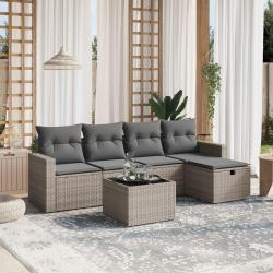Salon de jardin 6 pcs avec coussins gris r&eacute;sine tress&eacute;e
