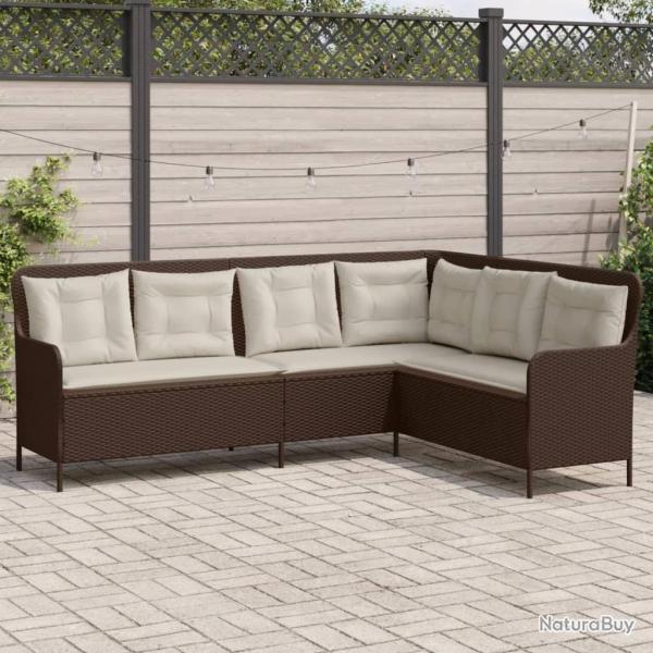 Canap� de jardin avec coussins forme de L marron r�sine tress�e