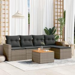 Salon de jardin 6 pcs avec coussins gris r&eacute;sine tress&eacute;e