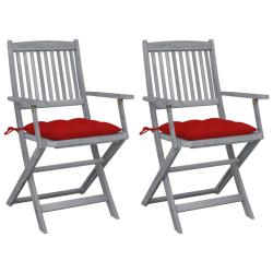 Chaises pliables d'ext&eacute;rieur lot de 2 et coussins Bois d'acacia