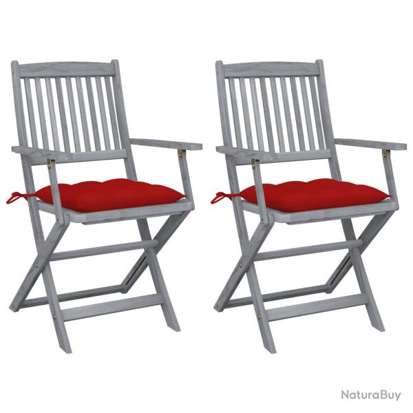 Chaises pliables d'ext�rieur lot de 2 et coussins Bois d'acacia
