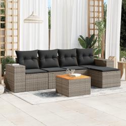 Salon de jardin 6 pcs avec coussins gris r&eacute;sine tress&eacute;e