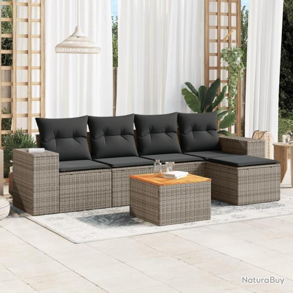 Salon de jardin 6 pcs avec coussins gris r�sine tress�e