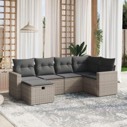 Salon de jardin 6 pcs avec coussins gris r&eacute;sine tress&eacute;e