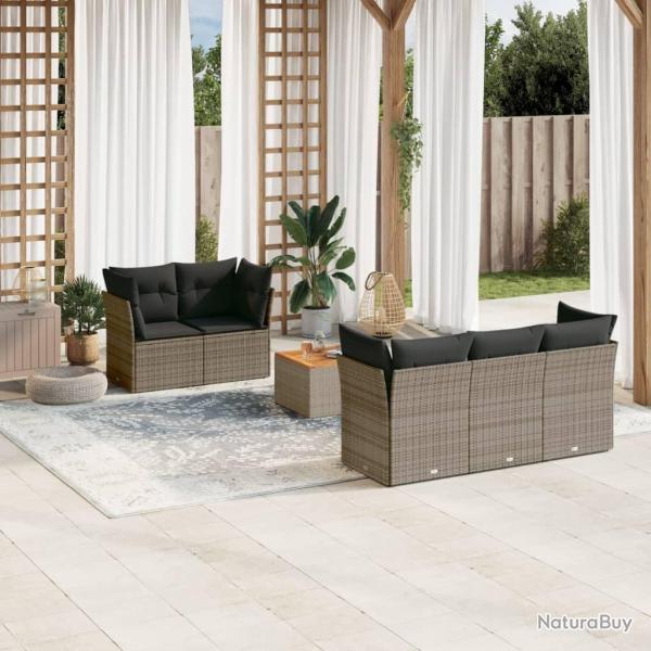 Salon de jardin 6 pcs avec coussins gris r�sine tress�e