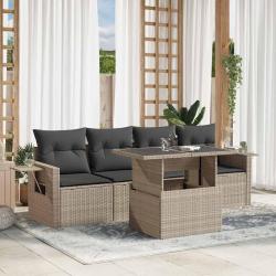 Salon de jardin 5 pcs avec coussins gris clair r&eacute;sine tress&eacute;e