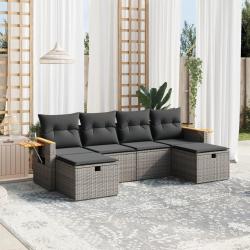 Salon de jardin 6 pcs avec coussins gris r&eacute;sine tress&eacute;e