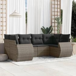 Salon de jardin 6 pcs avec coussins gris r&eacute;sine tress&eacute;e