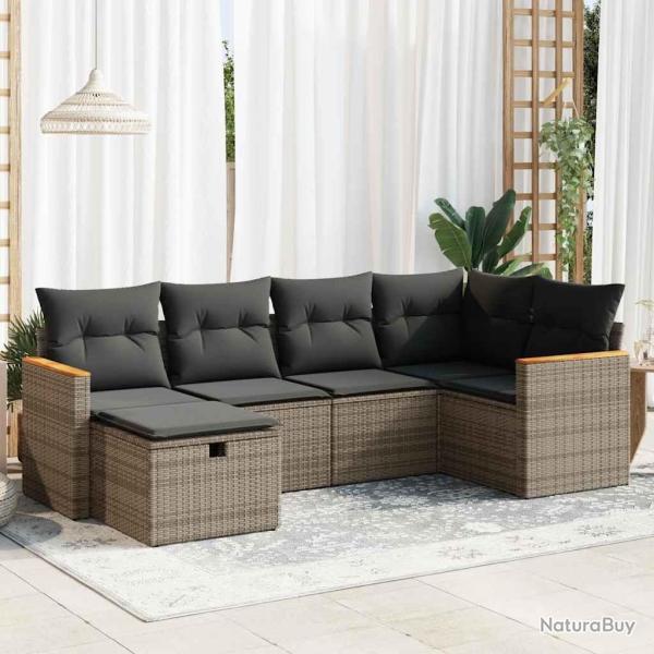 Salon de jardin 6 pcs avec coussins gris r�sine tress�e