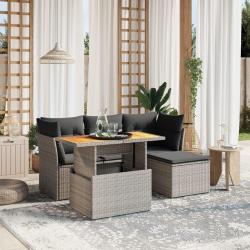Salon de jardin 6 pcs avec coussins gris r&eacute;sine tress&eacute;e