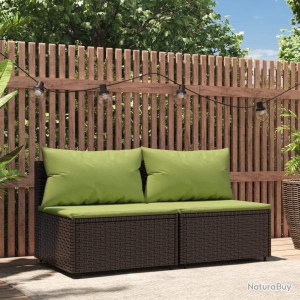 Canap�s centraux de jardin coussins 2pcs marron r�sine tress�e
