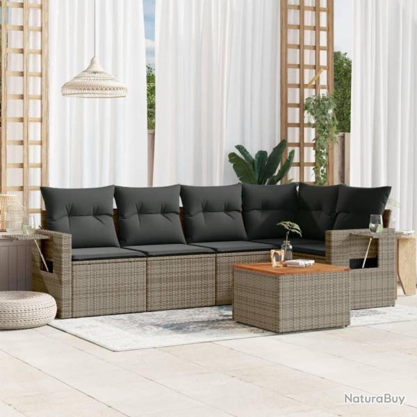 Salon de jardin 6 pcs avec coussins gris r�sine tress�e