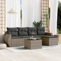 Salon de jardin 6 pcs avec coussins gris r&eacute;sine tress&eacute;e