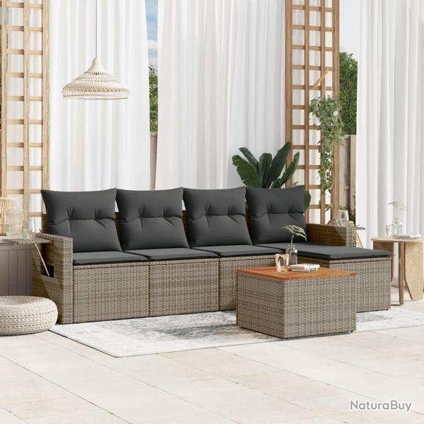Salon de jardin 6 pcs avec coussins gris r�sine tress�e