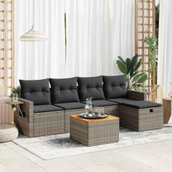 Salon de jardin 6 pcs avec coussins gris r&eacute;sine tress&eacute;e