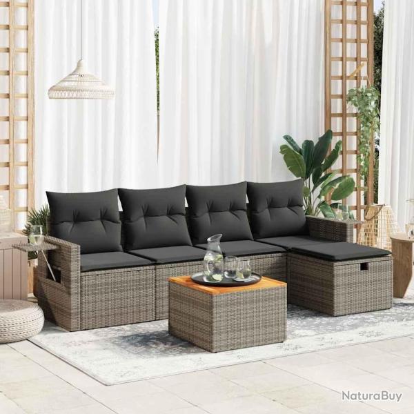 Salon de jardin 6 pcs avec coussins gris r�sine tress�e