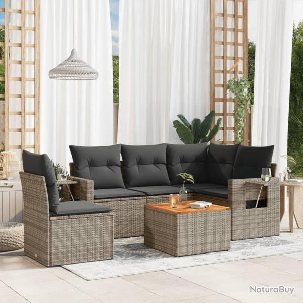 Salon de jardin 6 pcs avec coussins gris r�sine tress�e