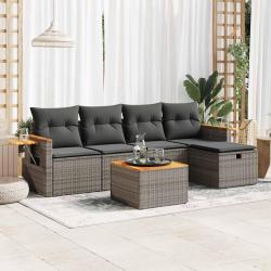 Salon de jardin 6 pcs avec coussins gris r&eacute;sine tress&eacute;e